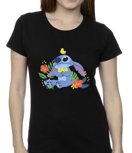 Disney T-shirt en coton motif oiseaux Lilo & Stitch Femme/Femme (Noir) - UTBI25900