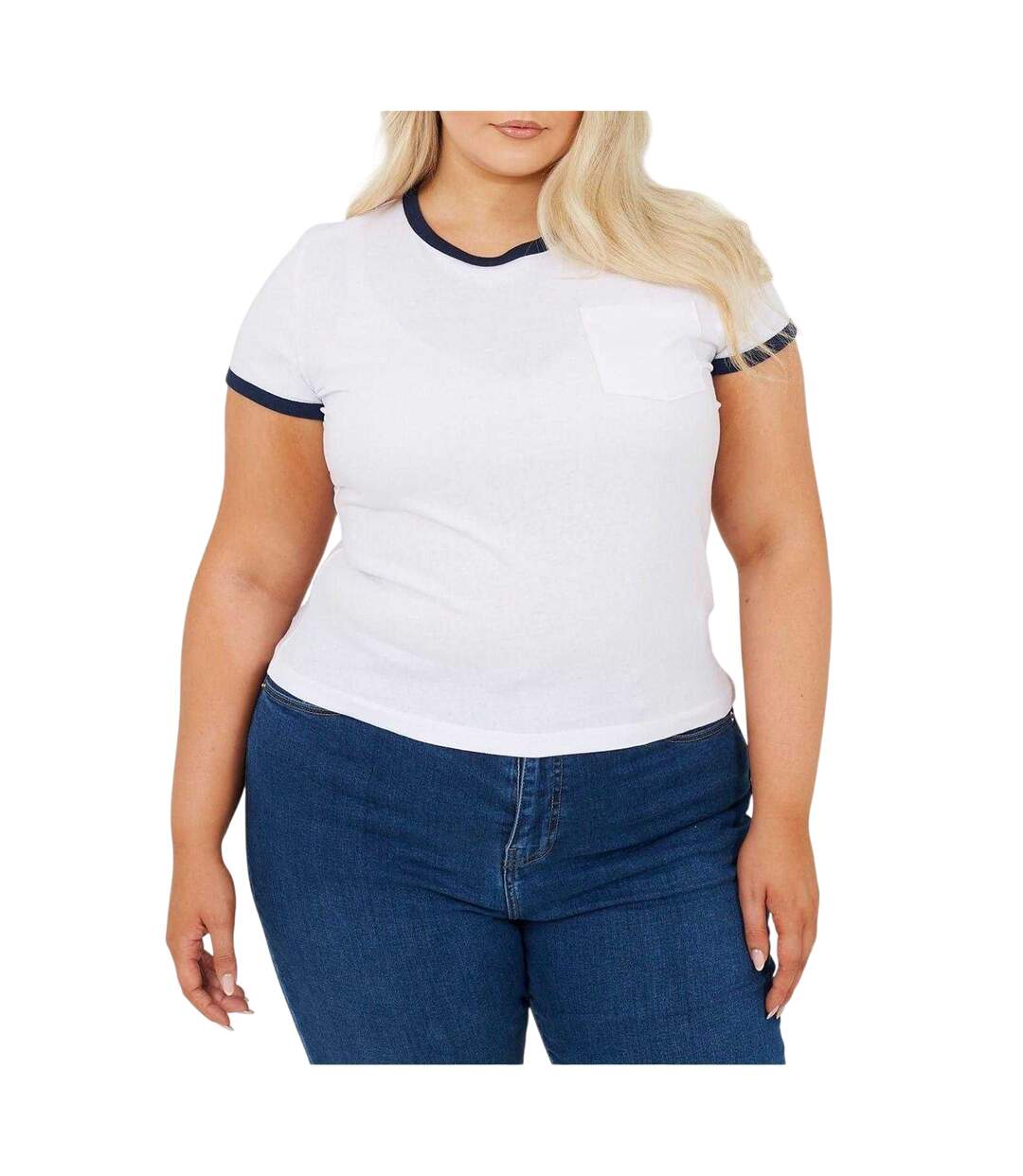 T-shirt Motif/style Détail Contrasté Femme Blanc Bleu Marine Brave Soul-2