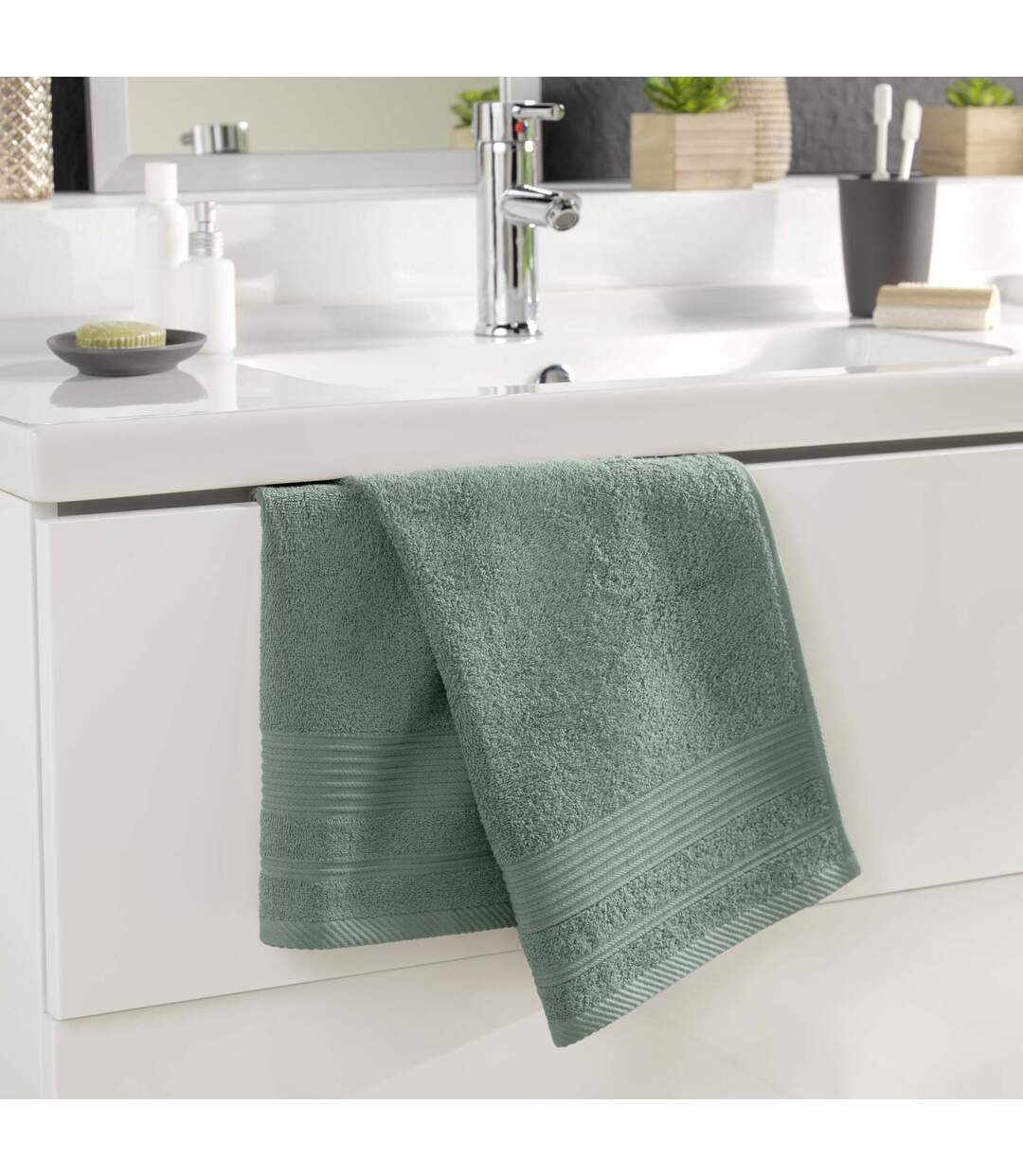 Serviette de Toilette Tendresse  50x90cm Vert Cèdre-4