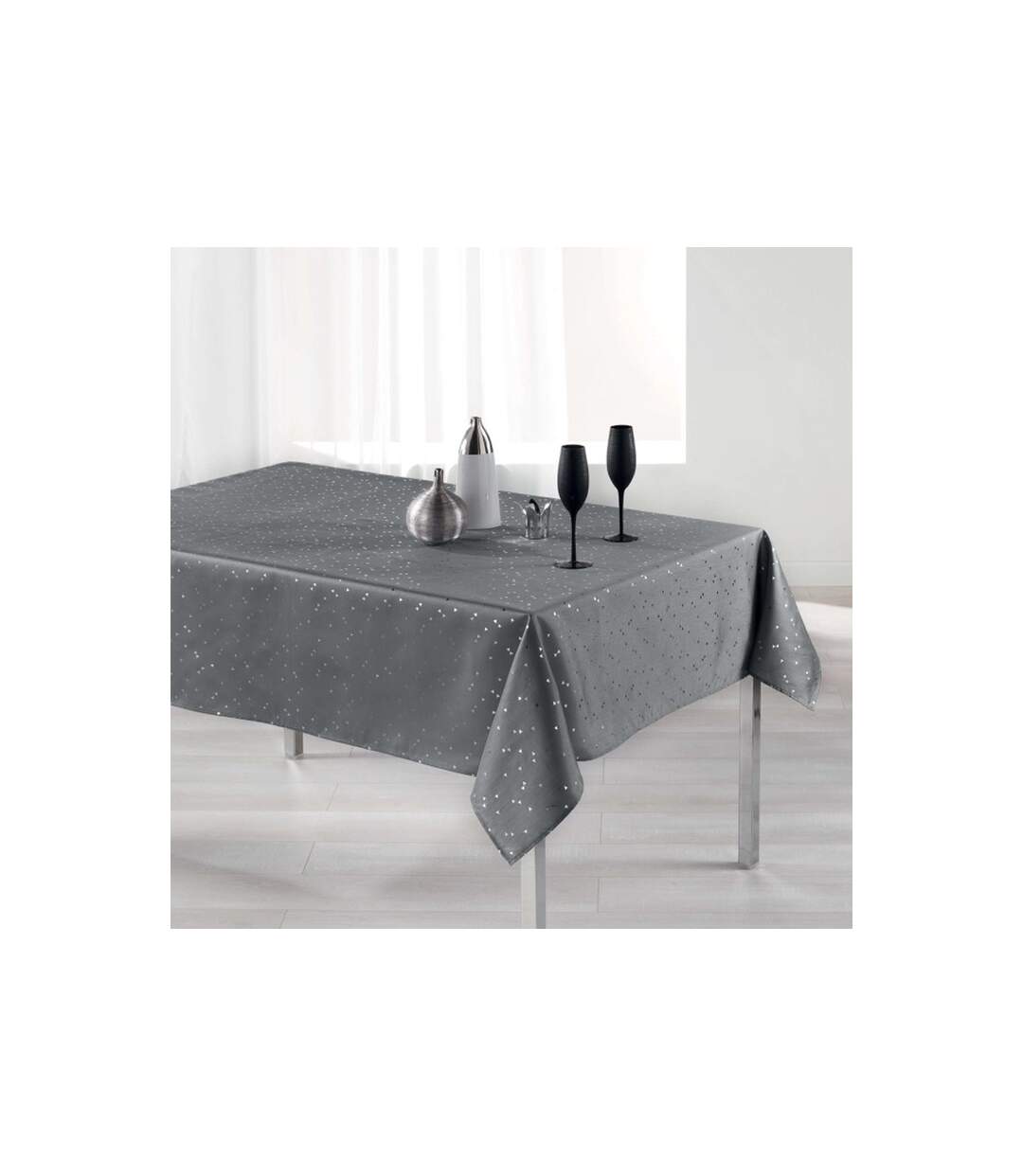 Nappe Rectangulaire Imprimée Shantung 150x300cm Gris-1