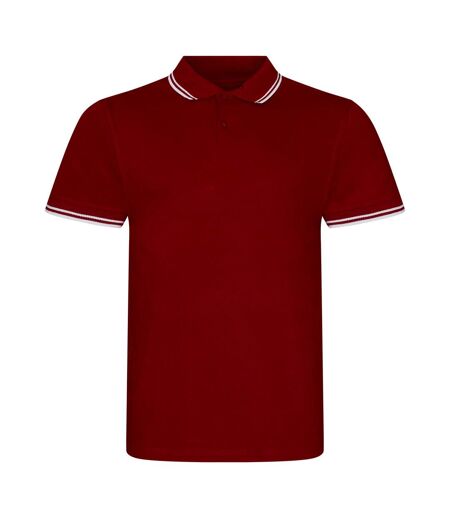 AWDis Mens Stretch Tipped Polo Shirt (Red/ White)