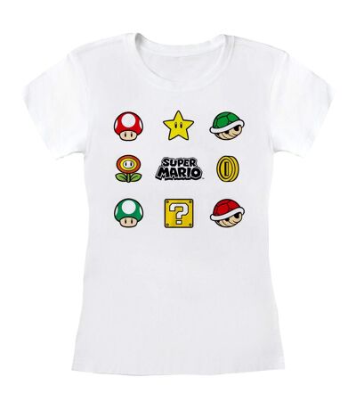 Super Mario Womens/Ladies Items Fitted T-Shirt (White)