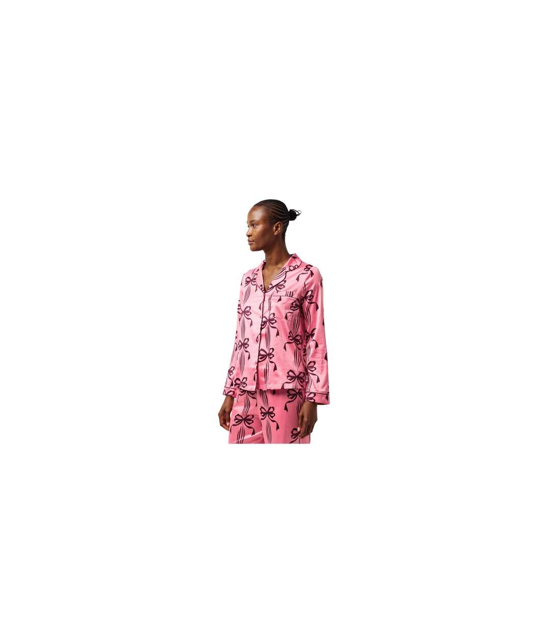 Womens/ladies Bow Long-sleeved Long Pyjama Set Pink Chelsea Peers-1