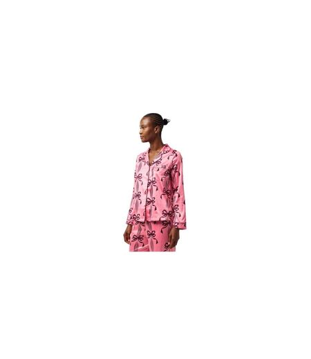 Womens/ladies Bow Long-sleeved Long Pyjama Set Pink Chelsea Peers