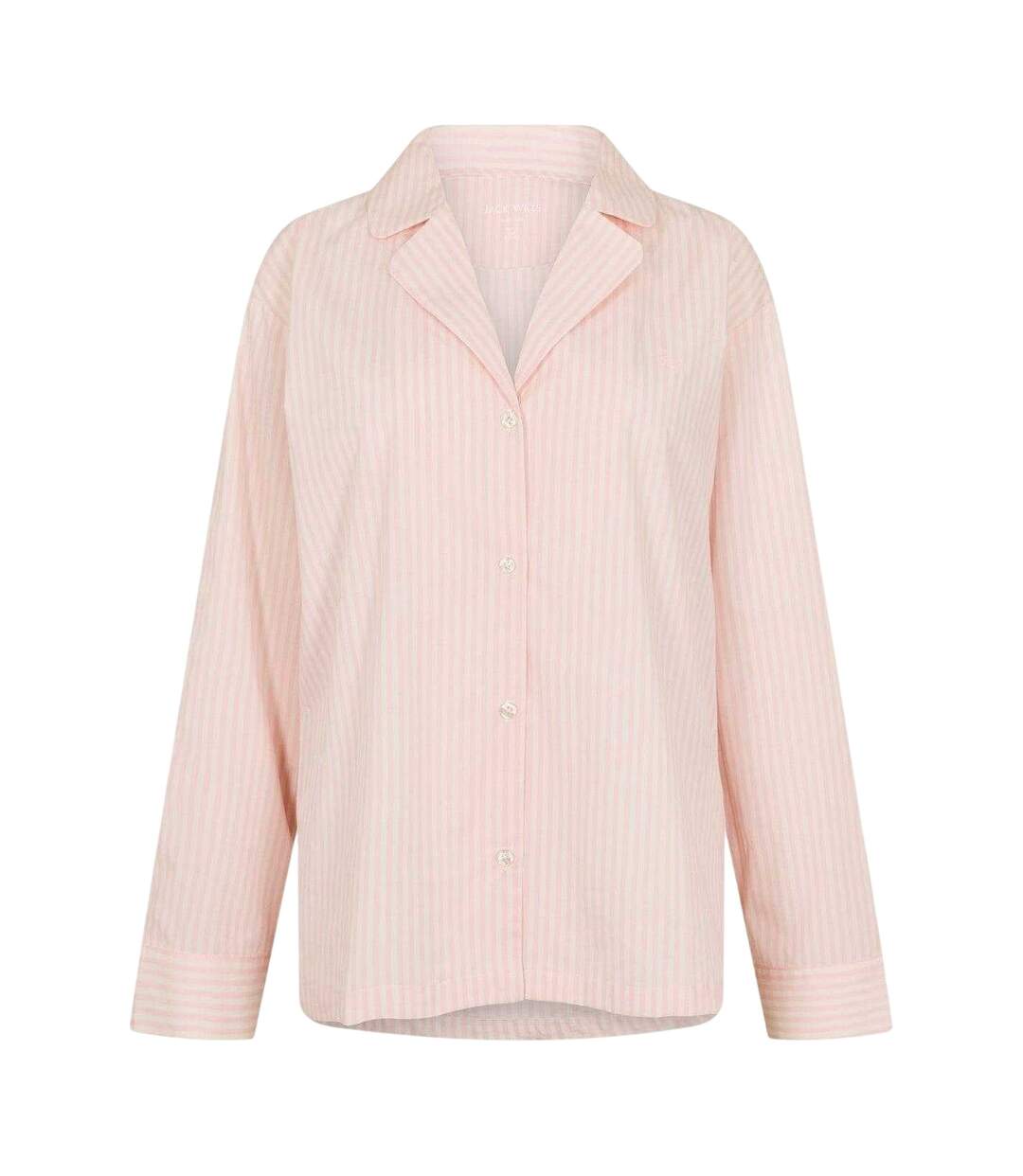 Womens/ladies Stripe Revere Collar Long-sleeved Long Pyjama Set White Pink Jack Wills-3