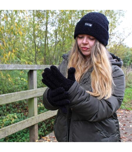 Ladies 3M Thinsulate Lined Chenille Thermal Beanie Hat & Gloves Set