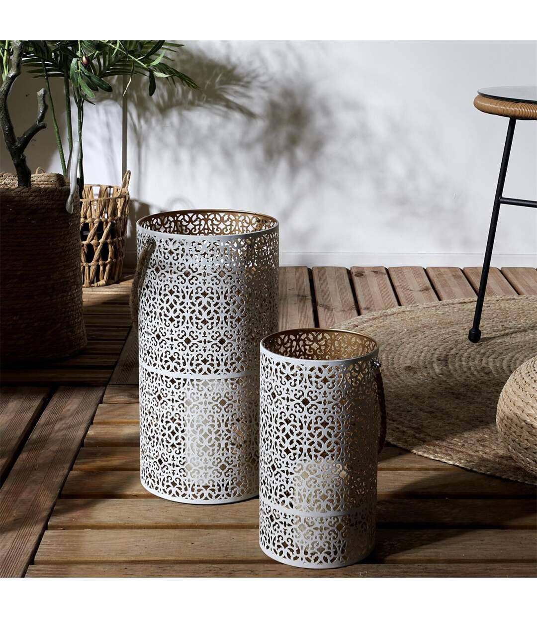 Lot de 2 Lanternes Déco Ajouré 39cm Blanc-5