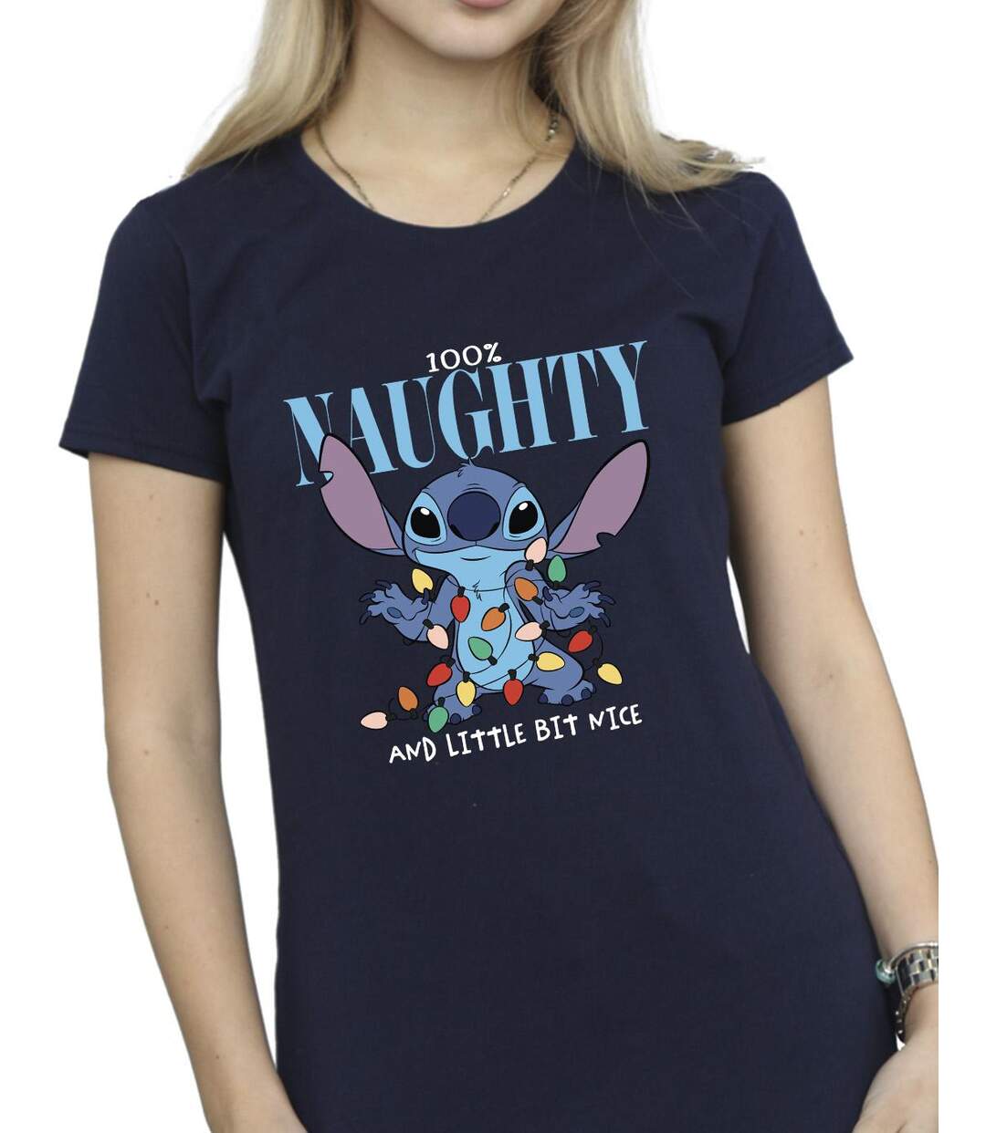 Disney T-shirt en coton Femmes/Ladies Lilo & Stitch Naughty & Nice (Bleu marine) - UTBI26102-3