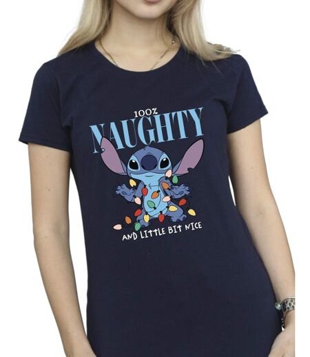 Disney T-shirt en coton Femmes/Ladies Lilo & Stitch Naughty & Nice (Bleu marine) - UTBI26102