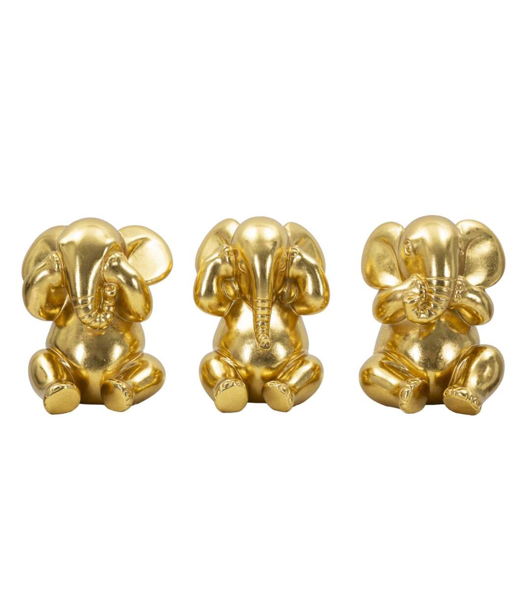 Lot de 3 Statuettes en Résine Éléphants 20cm Or-1