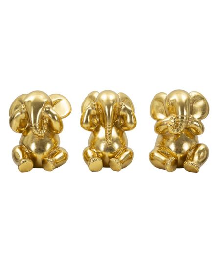 Lot de 3 Statuettes en Résine Éléphants 20cm Or