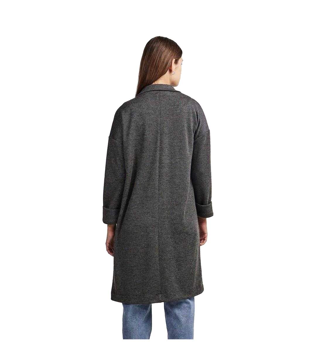 Womens/ladies Notch Neck Relaxed Fit Coat Dark Grey Pieces-3