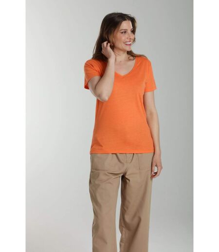 Tee shirt col v manches courtes femme Maddy Corail Rose(Orange) | Gerard Pasquier
