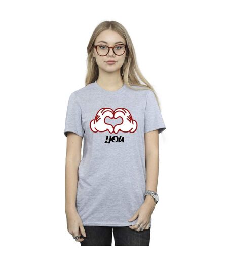 Disney Femme/Ladies - Mickey Mouse Love You Hands - T-shirt boyfriend en coton (Gris sportif) - UTBI38839