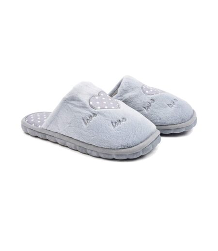 OZABI Pantoufles Ouvertes Femme, Fausse Fourrure, Cœur à Pois Brodé Love