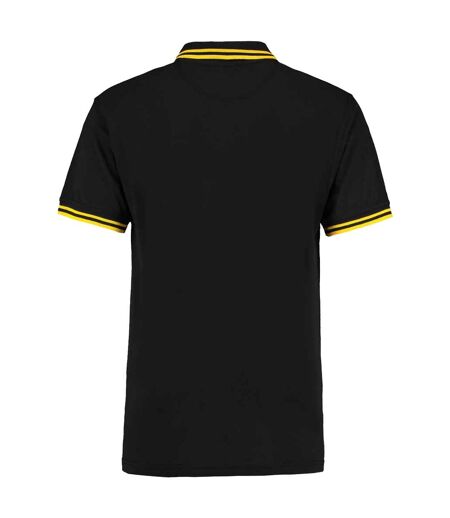 Polo Motif/style Rayure Contrastée Sur Bord Homme Noir Jaune Kustom Kit