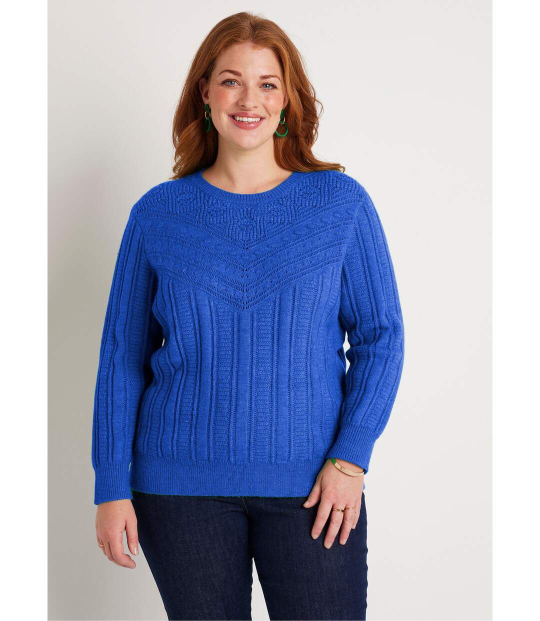 Pull doux ajouré boules col rond-1