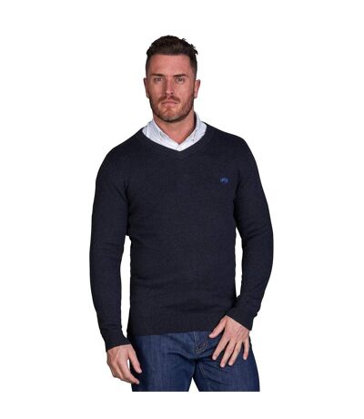 Mens Classic Knitted Cashmere Blend V Neck Jumper Black Raging Bull