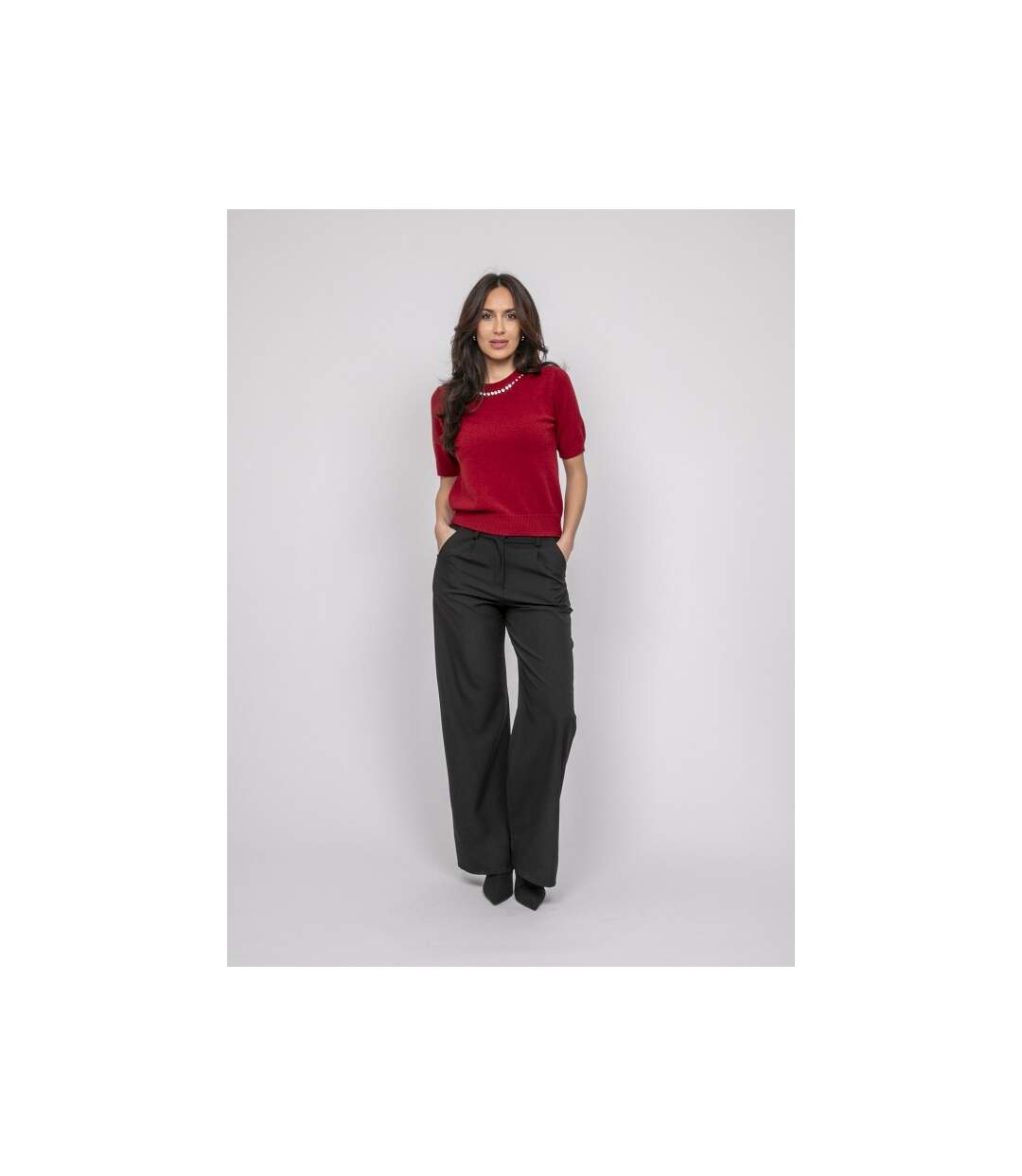 Pull manche courte strass au col KACOOPER - Dona X Lisa-4