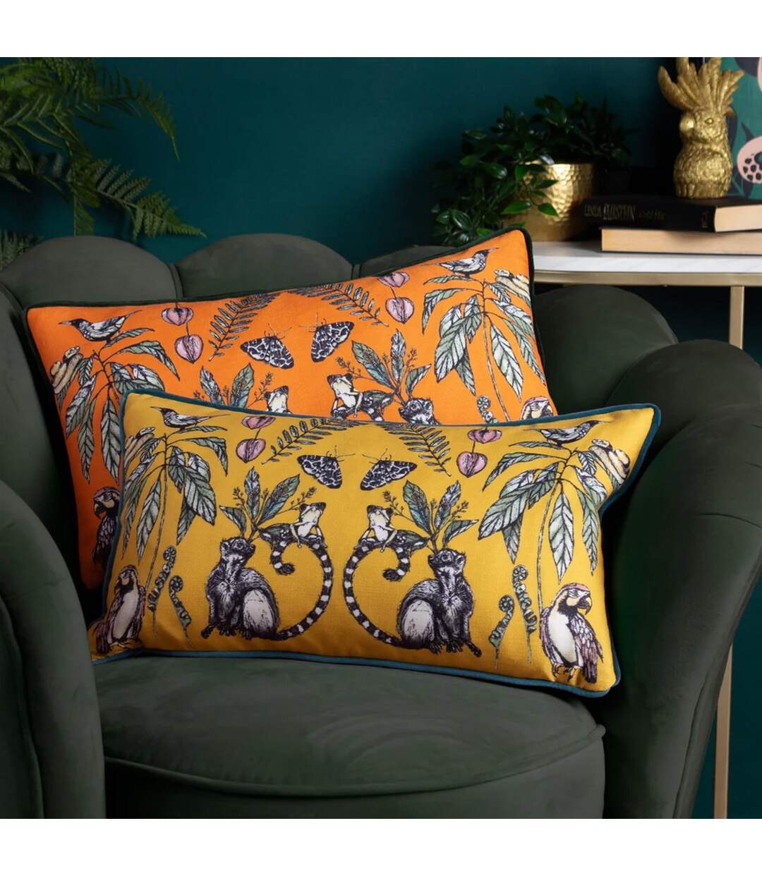 Wild mirrored creatures cushion cover 30cm x 50cm yellow Wylder