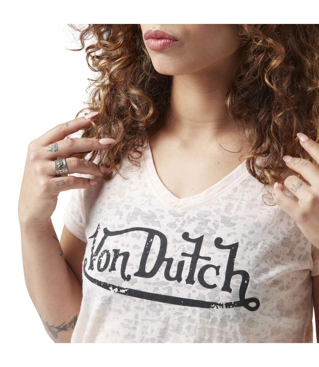 T-shirt femme en col v avec print devant Classic Vondutch