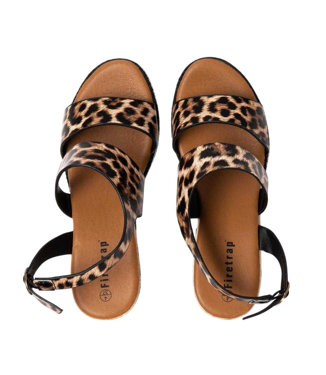 Womens/ladies Ella Backstrap Wedge Sandals Leopard Firetrap-4
