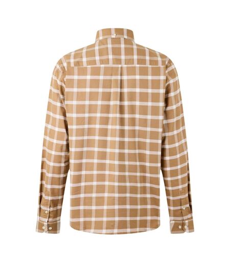Mens Checked Oxford Long-sleeved Shirt Ecru Caramel Luke 1977
