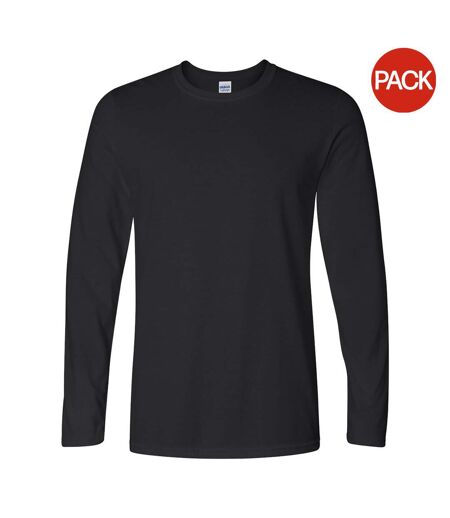 Pack Of 5   Mens Soft Style Long Sleeve T-shirt Black Gildan