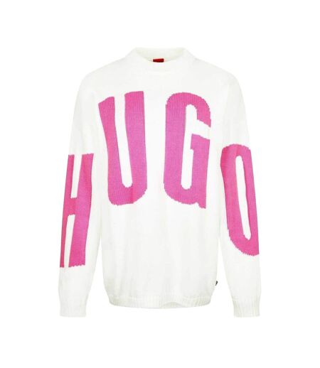 Womens/ladies Crew Neck Relaxed Fit Long-sleeved Jumper Natural Hugo
