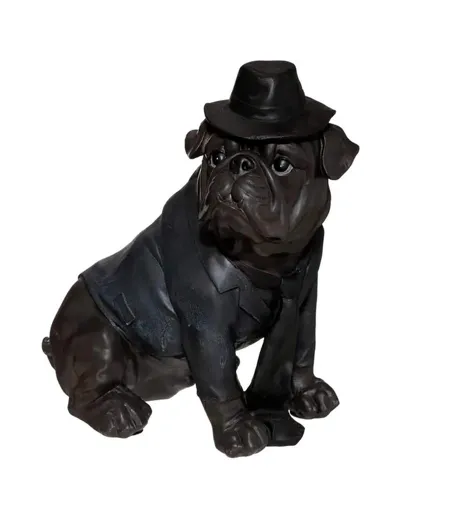 Statue Chien Assis Bulldog 44cm Noir
