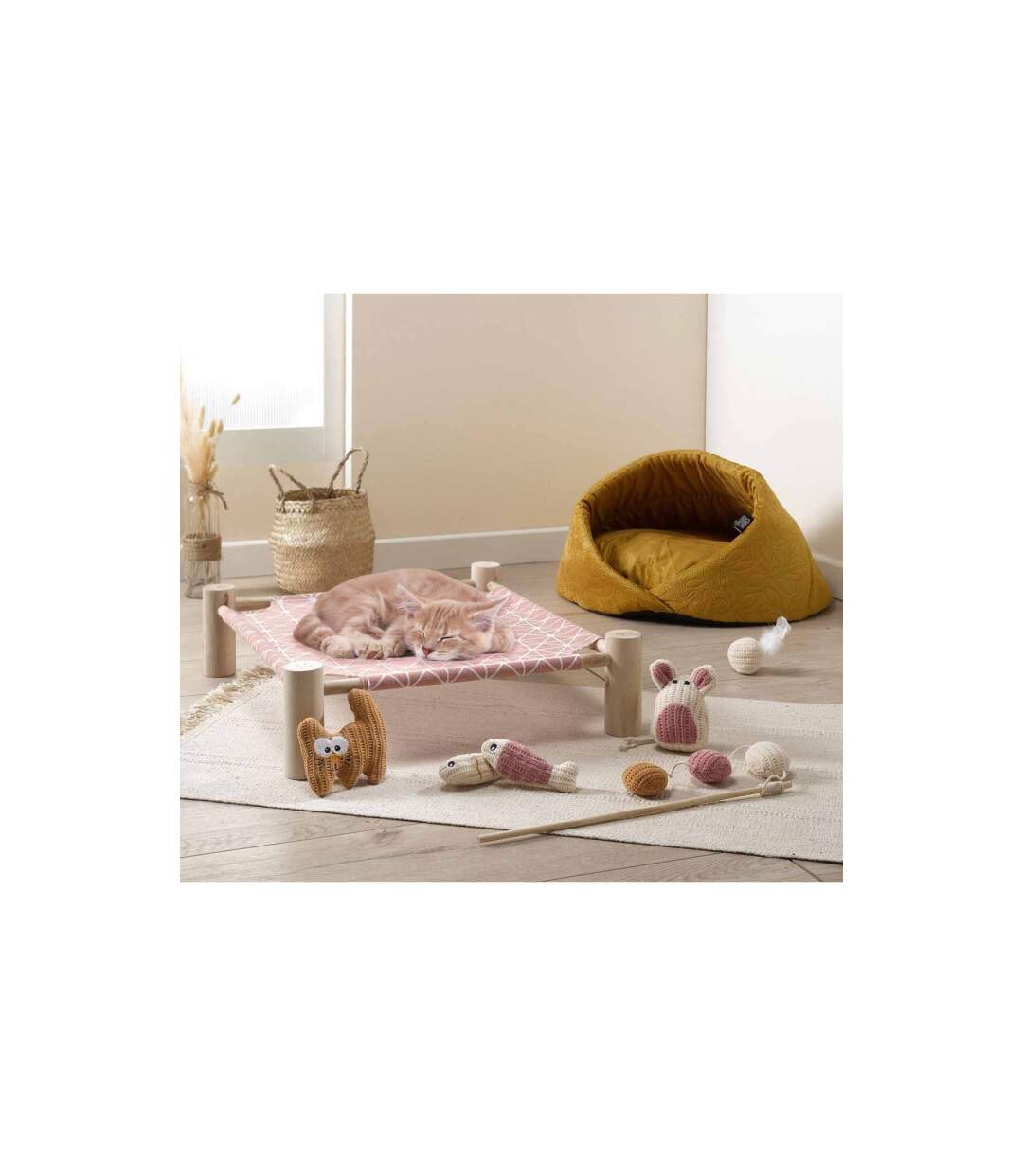 Lit Hamac pour Chat en Bois Boho 53cm Rose-2