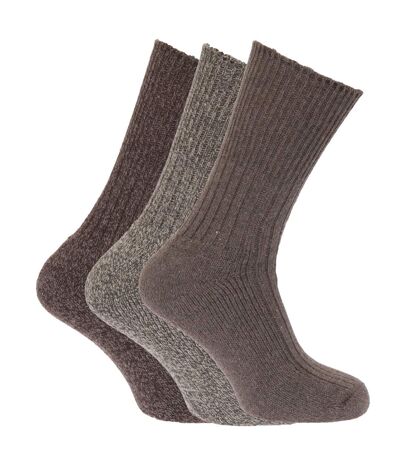 Mens Wool Blend Non Elastic Top Light Hold Socks (Pack Of 3) (Shades of Brown) - UTMB159