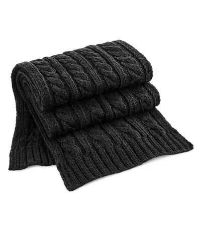 Beechfield Unisex Cable Knit Melange Scarf (Black) (One Size)