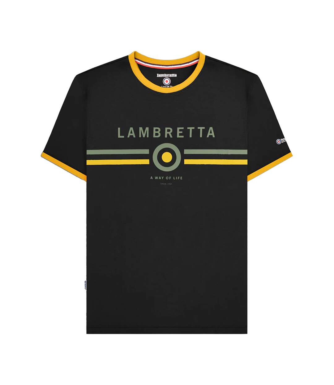 Mens Target Ringer T-shirt Black Gold Lambretta-1