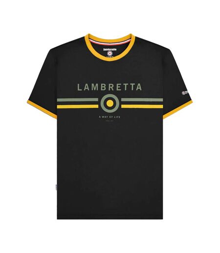 Mens Target Ringer T-shirt Black Gold Lambretta
