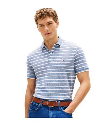 Mens Striped Polo Shirt Blue Jean White Tommy Hilfiger