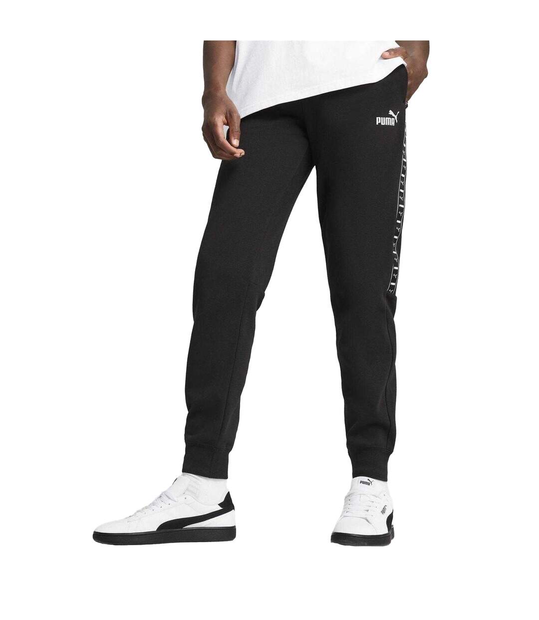 Mens Fleece Ribbed Cuff Joggers Black Puma-4