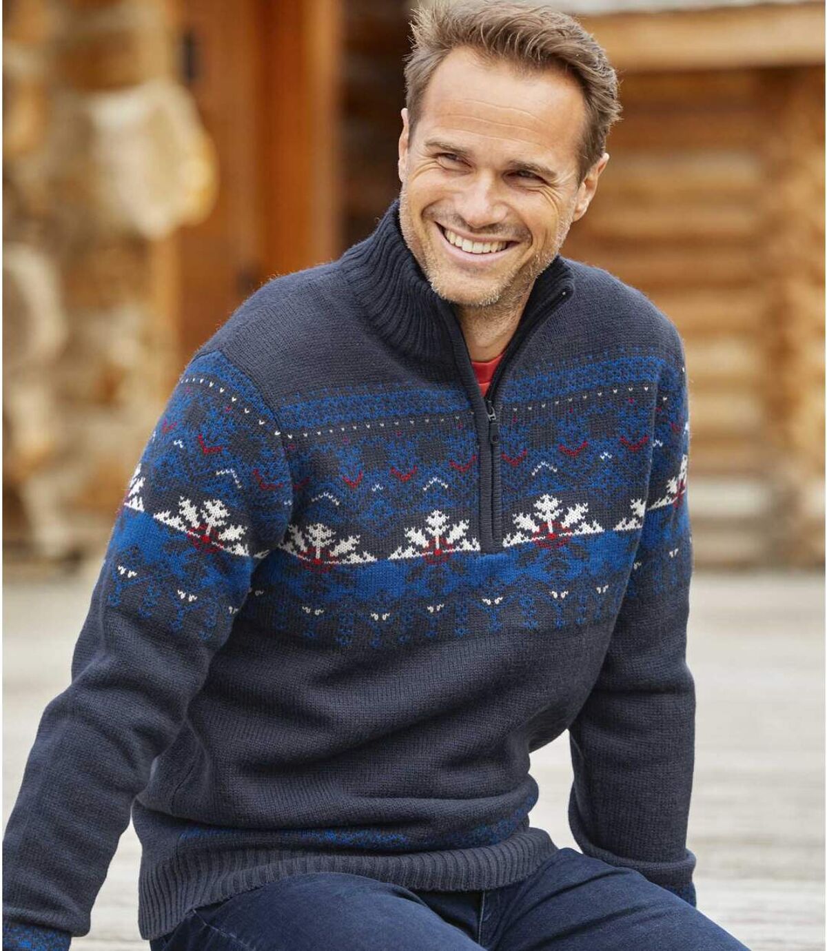 Žakárový pulovr se zapínáním u krku  Atlas For Men