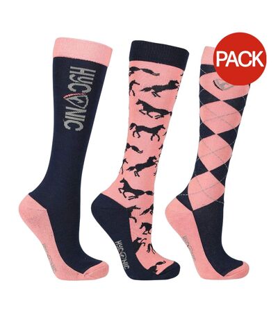 Pack Of 3  Unisex Adult Horse Socks  Navy Pink HYCONIC