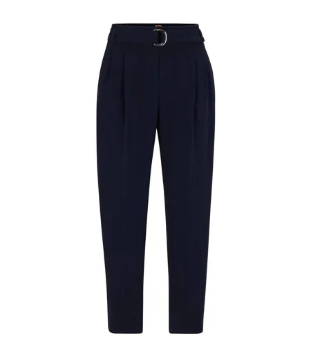 Womens/ladies Tapia Belted Regular Trousers Blue Boss