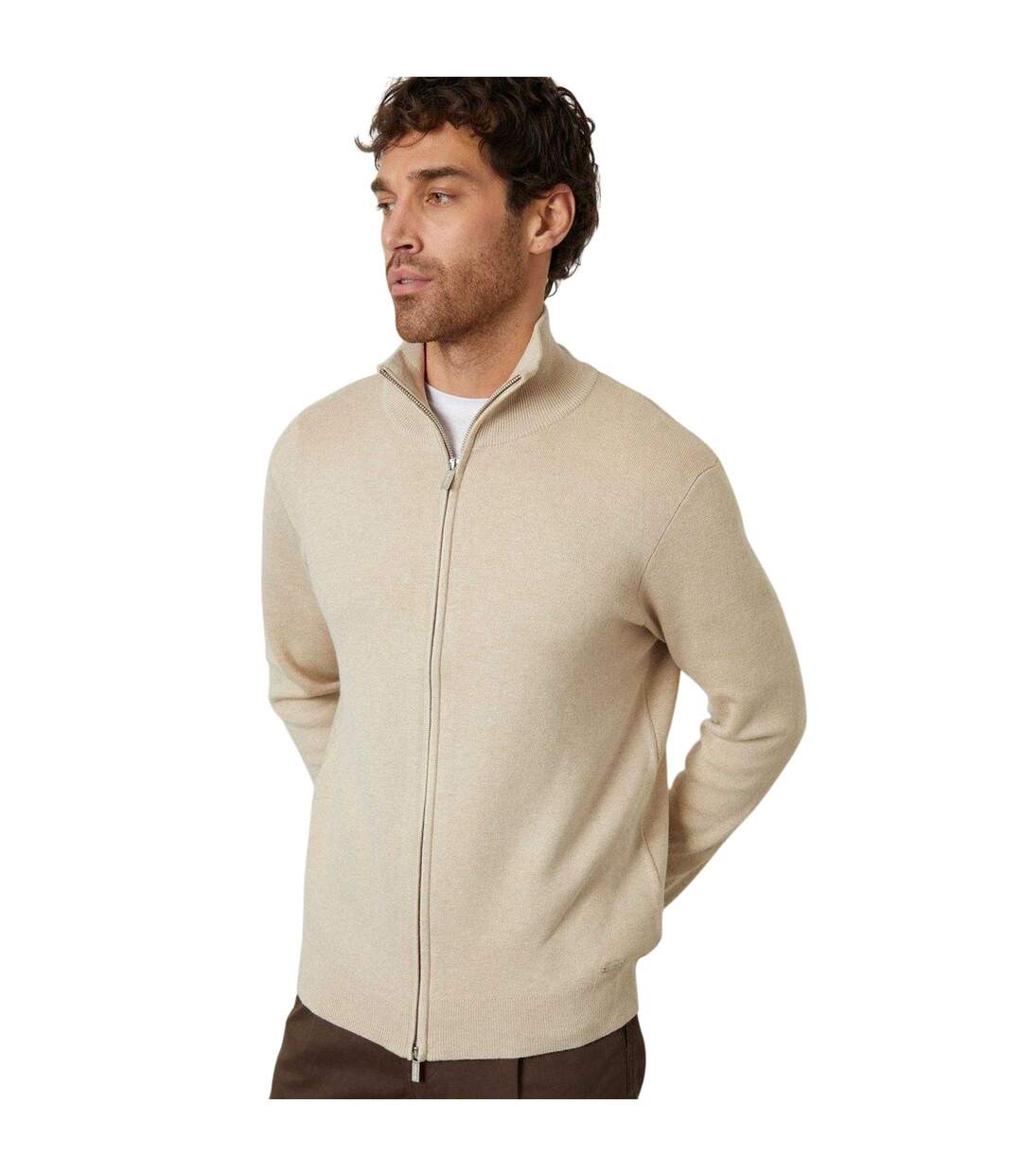 Mens Wynnstay Knitted Full Zip Cardigan Oatmilk Threadbare-2
