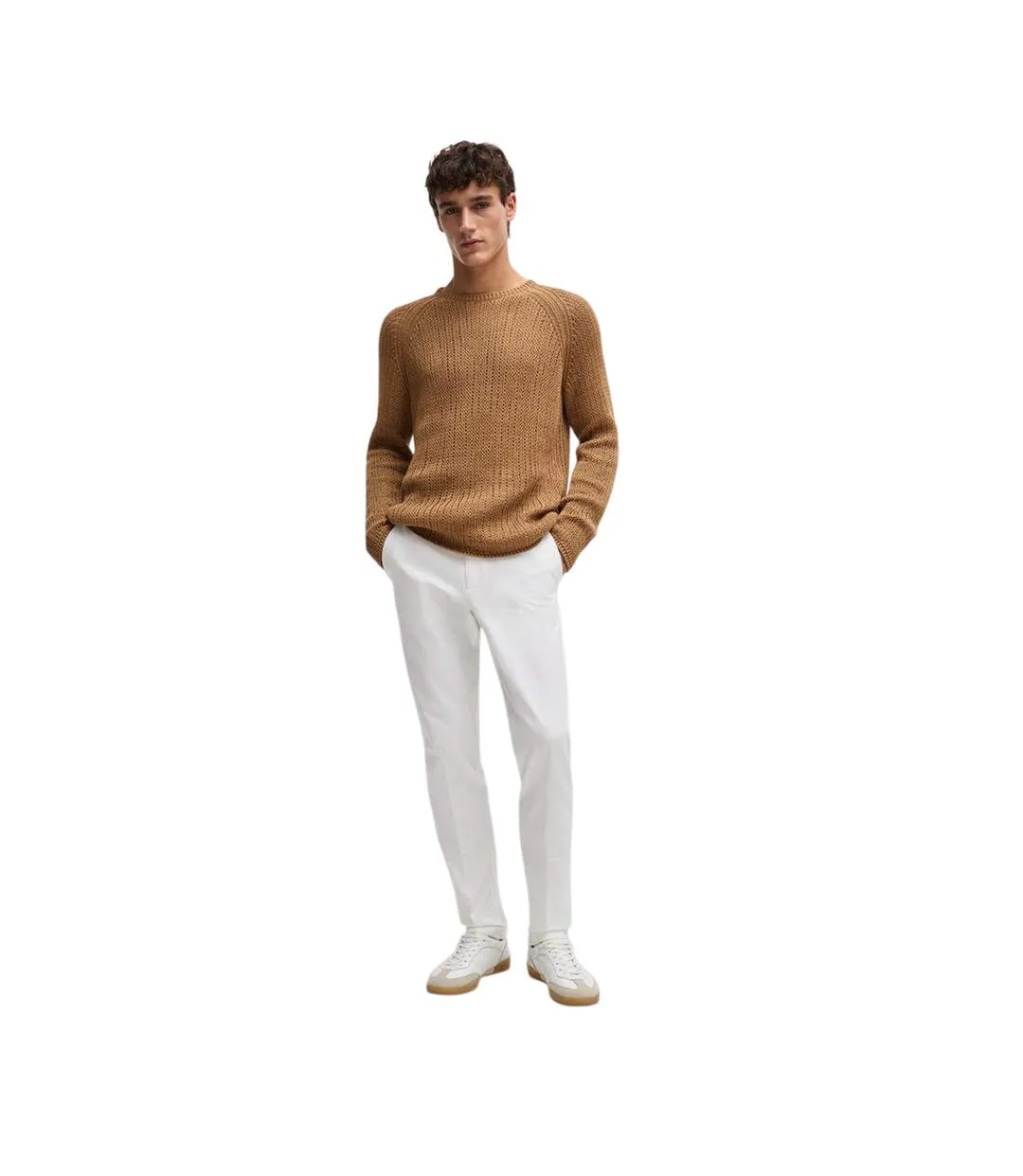 Mens Kaito Organic Cotton Sustainable Slim Trousers White Boss-4