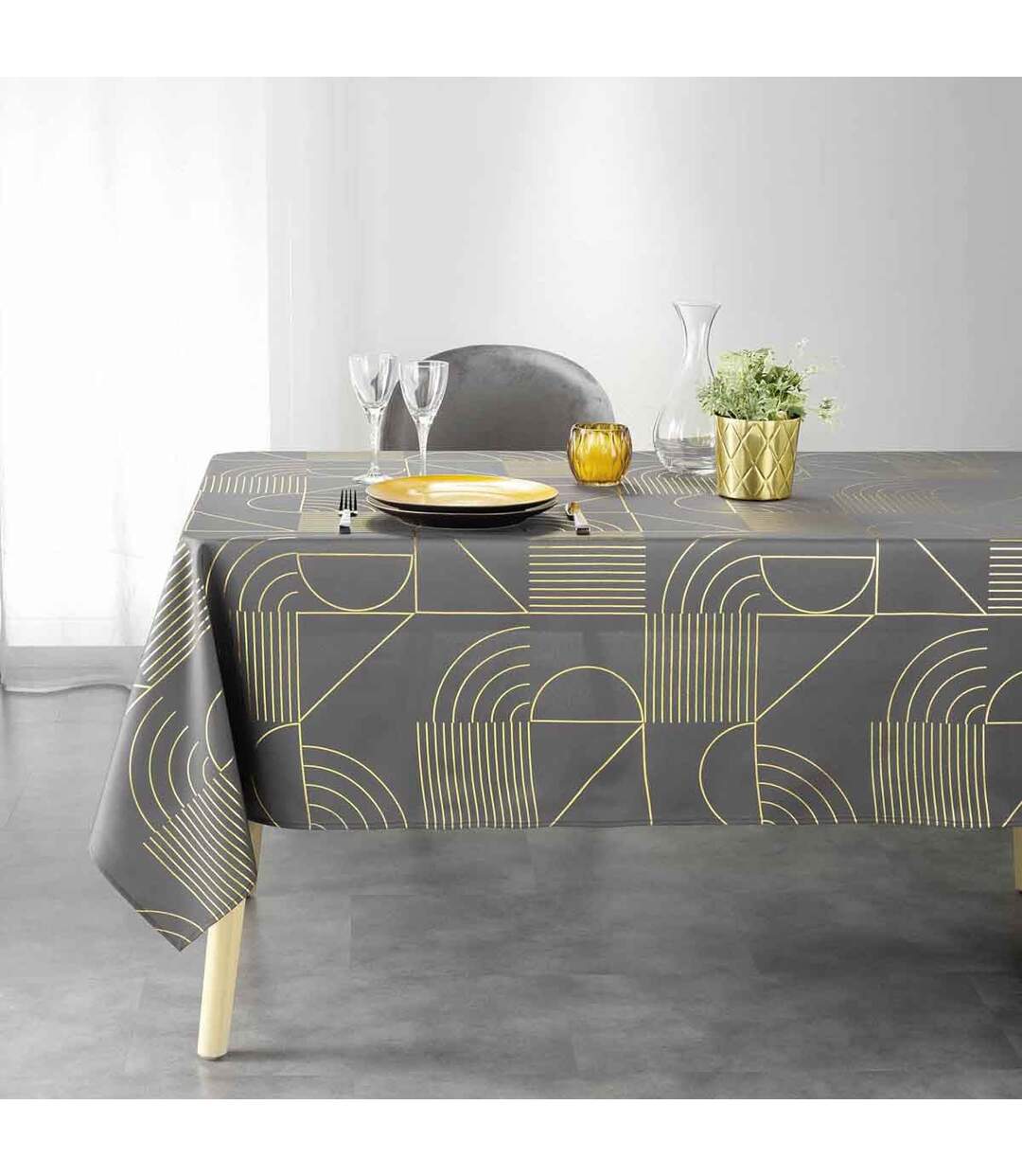 Nappe Imprimée Déco Lineor 150x300cm Anthracite-3