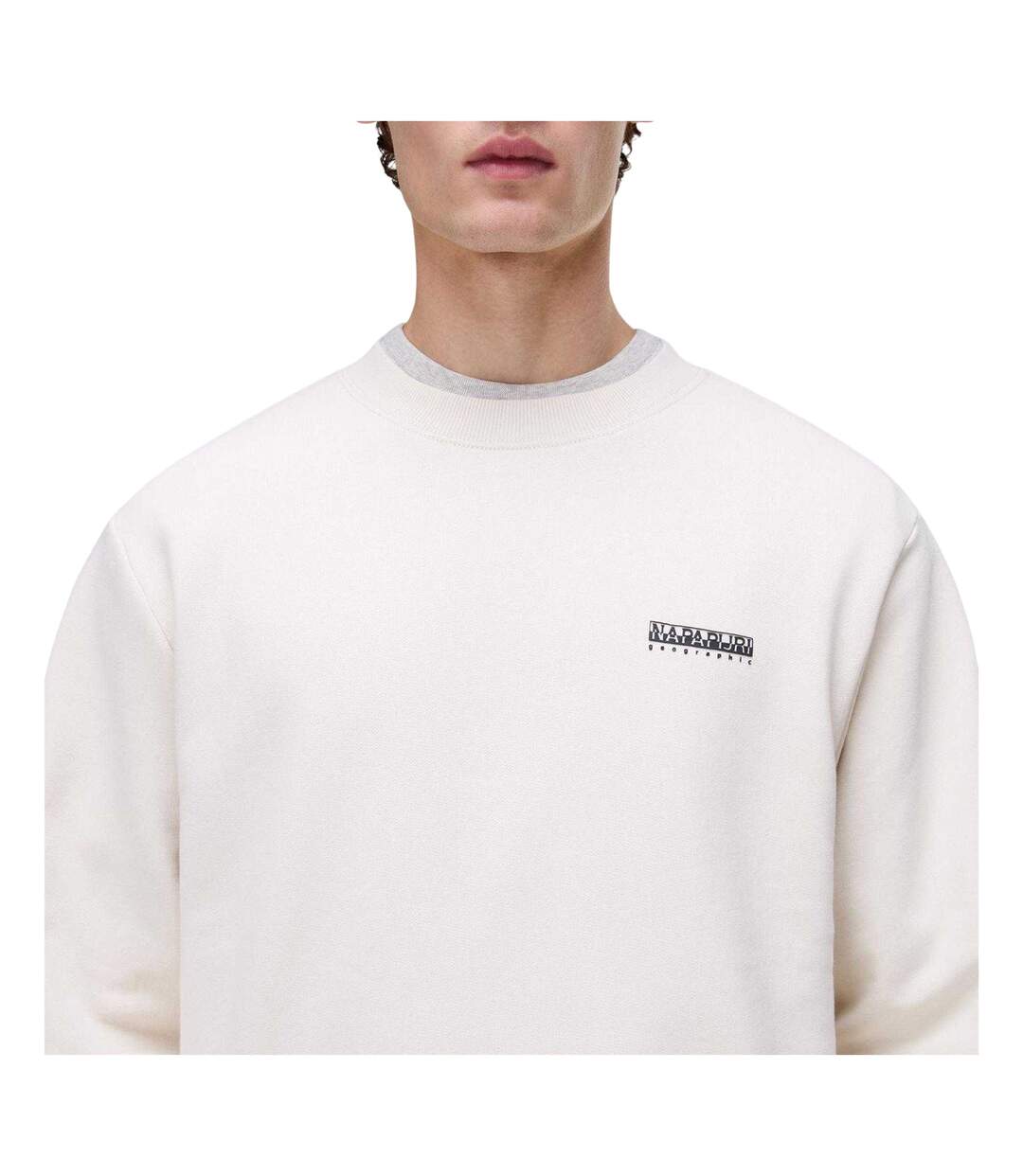 Mens Box Logo Cotton Crew Neck Straight Sweatshirt Beige Napapijri-4