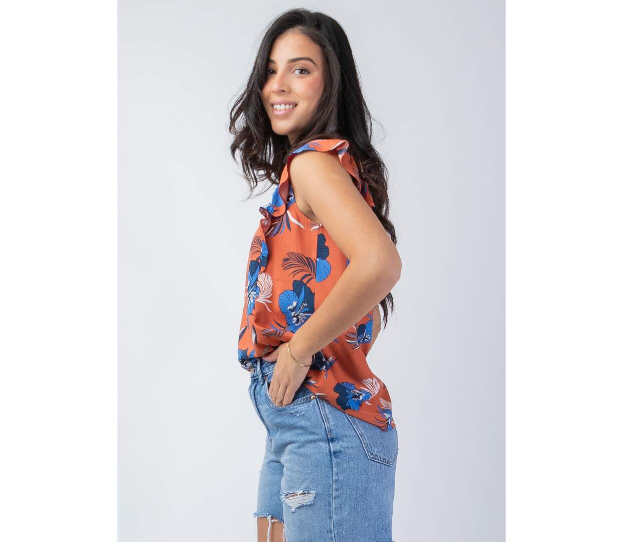 Top viscose fluide dos ouvert CHLOE imprimé hibiscus Coton Du Monde-3