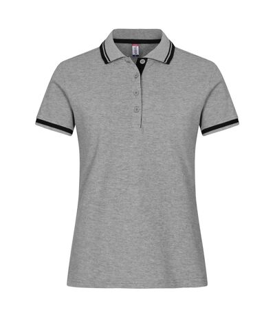 Womens/ladies Astoria Polo Shirt Grey Melange Clique