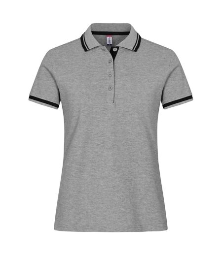 Womens/ladies Astoria Polo Shirt Grey Melange Clique