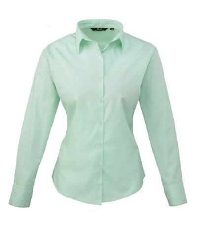 Premier Womens/Ladies Poplin Long Sleeve Blouse / Plain Work Shirt (Aqua) - UTRW1090