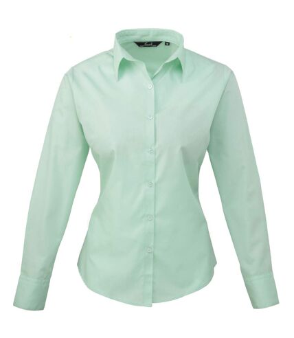 Premier Womens/Ladies Poplin Long Sleeve Blouse / Plain Work Shirt (Aqua) - UTRW1090
