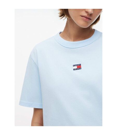 Womens/ladies Embroidered Logo Cotton Cropped T-shirt Royal Blue Tommy Jeans